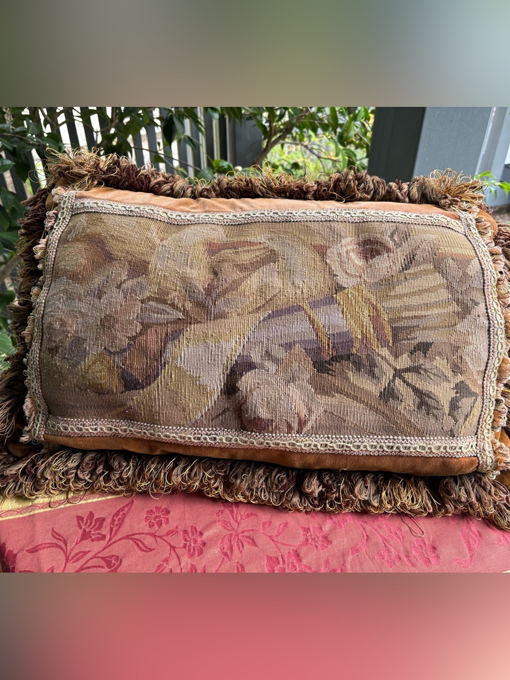 Aubusson 19th Century Style Tapestry ❤️ Dove  Floral Pillow with Trim Fringe